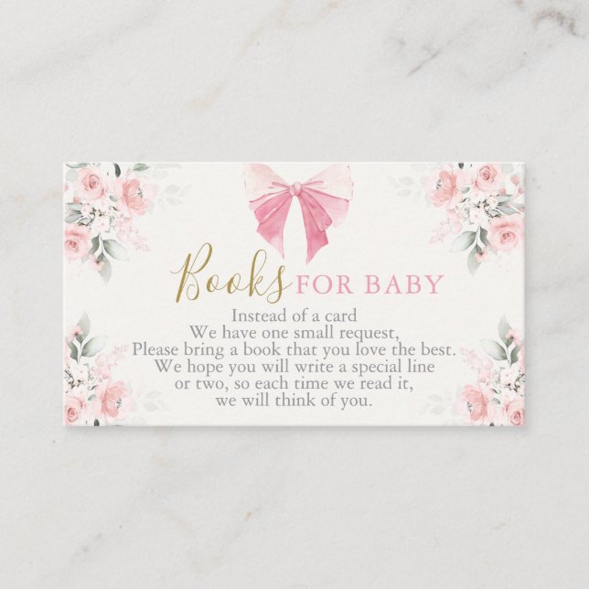 Pink Bow Baby Shower Girl Books for Baby Card Begleitkarte (Vorderseite)