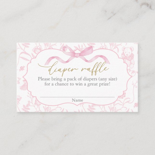 Pink Bow Baby Shower Girl Diaper Raffle Begleitkarte (Vorderseite)