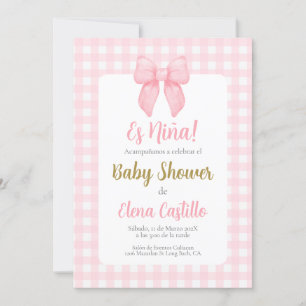 Pink Bow Baby Shower Girl in spanischer Einladung