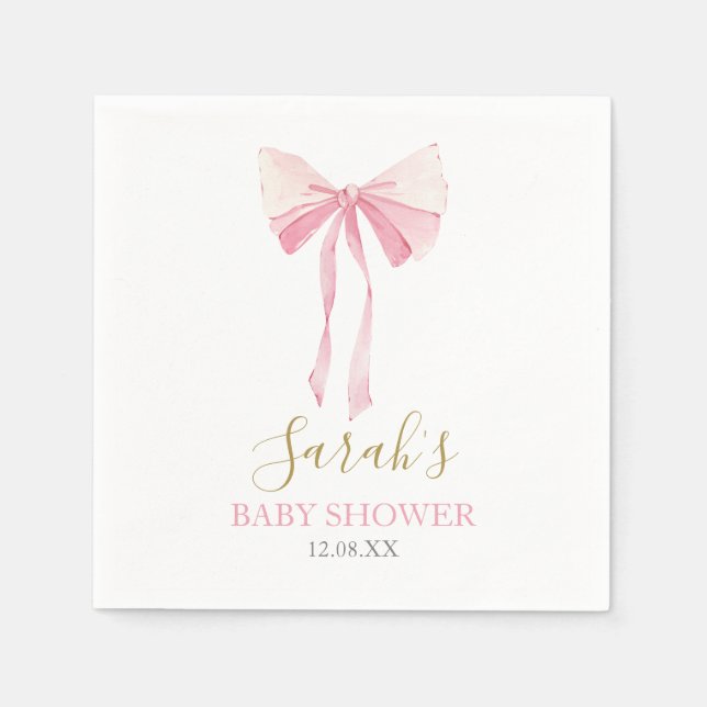 Pink Bow Baby Shower Girl Serviette (Vorderseite)