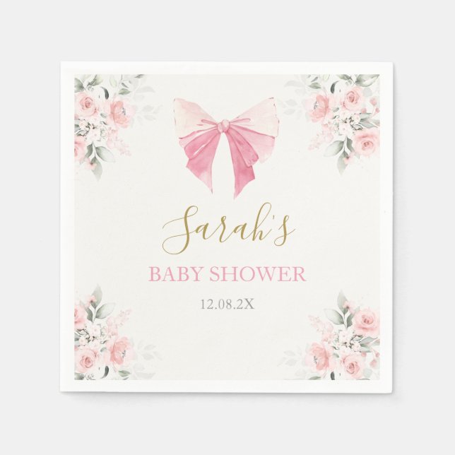 Pink Bow Baby Shower Girl Serviette (Vorderseite)