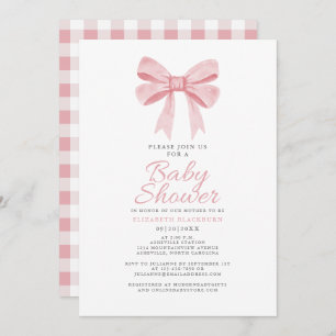 Pink Bow Baby Shower Girly Coquette Gingham Karo Einladung