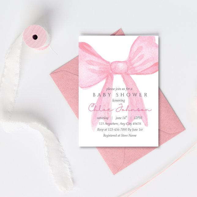 Pink Bow Baby Shower Invitation–Editable Template (Von Creator hochgeladen)
