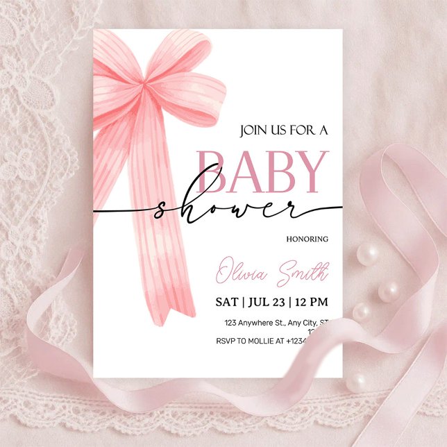 Pink Bow Baby Shower Invitation Einladung (Von Creator hochgeladen)