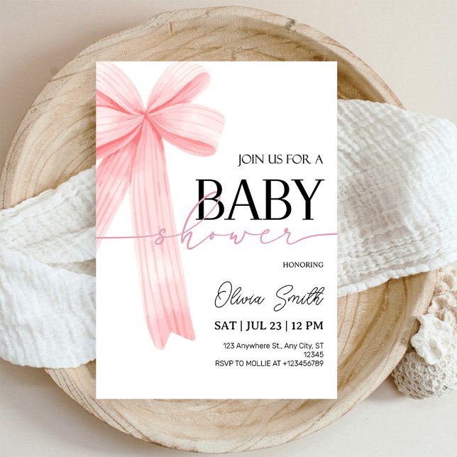 Pink Bow Baby Shower Invitation Einladung (Von Creator hochgeladen)