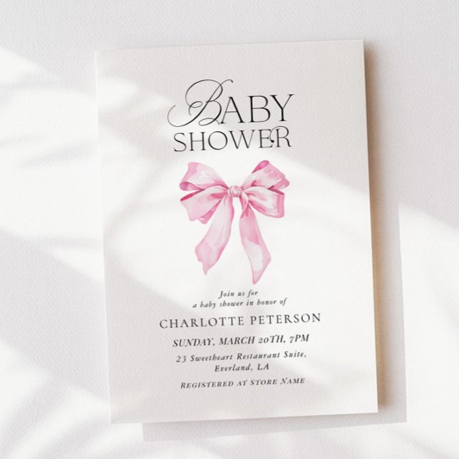 Pink Bow Baby Shower Invitation Einladung (Von Creator hochgeladen)