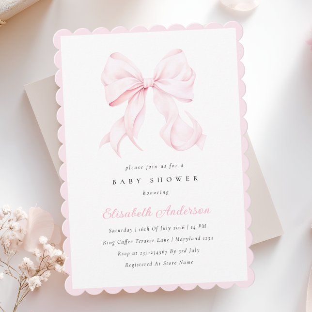 Pink Bow Baby Shower Invitation Einladung (Von Creator hochgeladen)