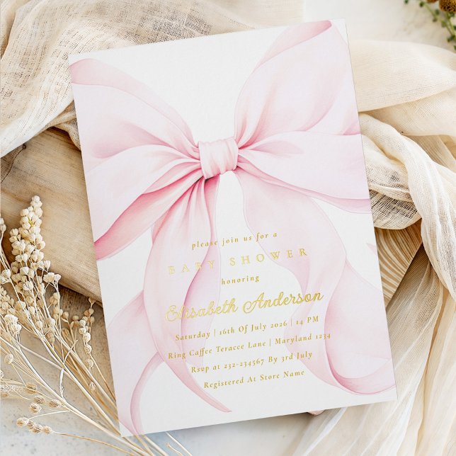 Pink Bow Baby Shower Invitation Folieneinladung (Von Creator hochgeladen)