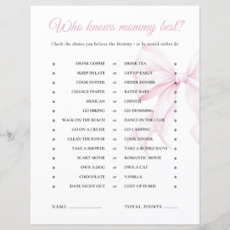 Pink Bow Baby Shower kennt Mommy Best Game