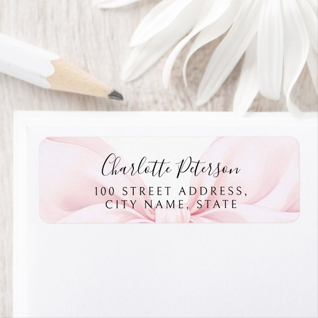 Pink Bow Baby Shower Return Address Label (Von Creator hochgeladen)