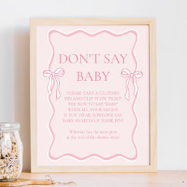 Pink Bow Baby Shower Say Baby Game nicht Poster