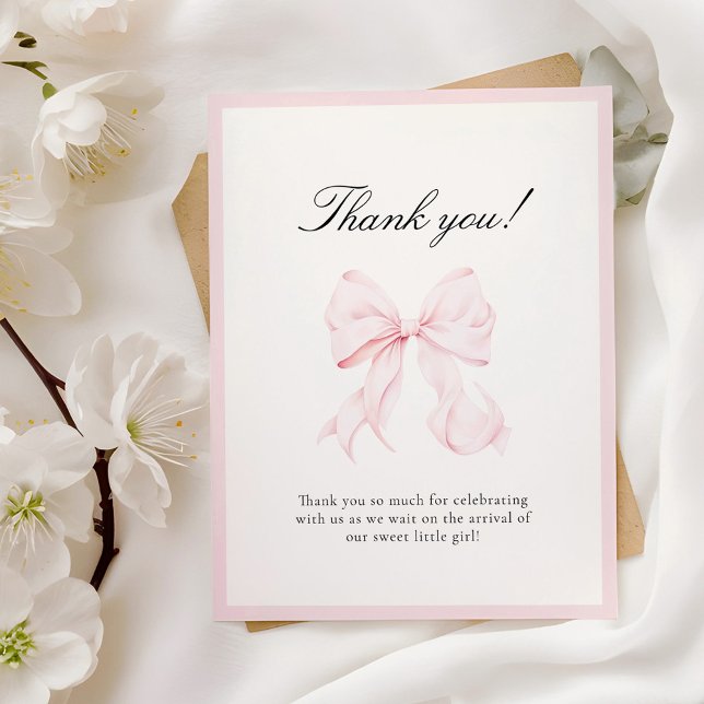 Pink Bow Baby Shower Thank You Note Card Mitteilungskarte (Von Creator hochgeladen)