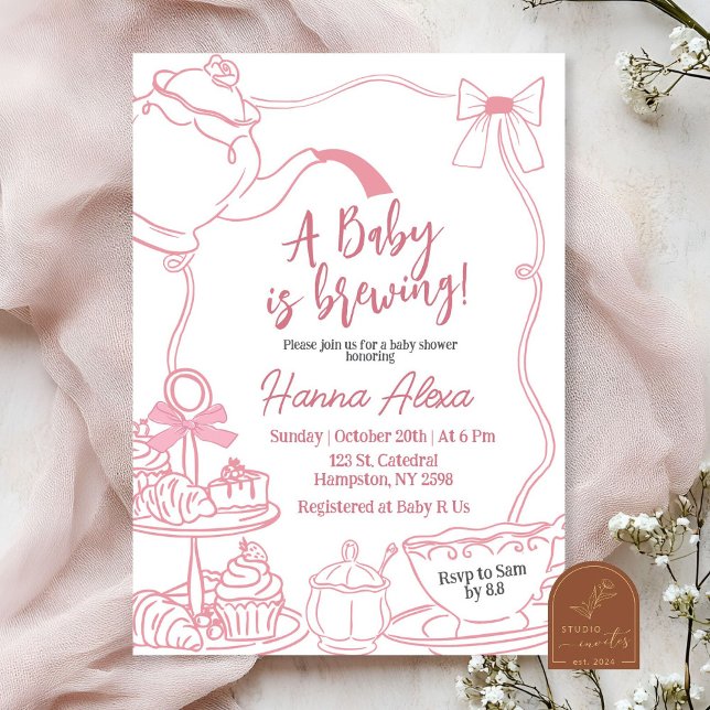 Pink Bow Baby wird Tea Baby Dusche Einladung (Von Creator hochgeladen)