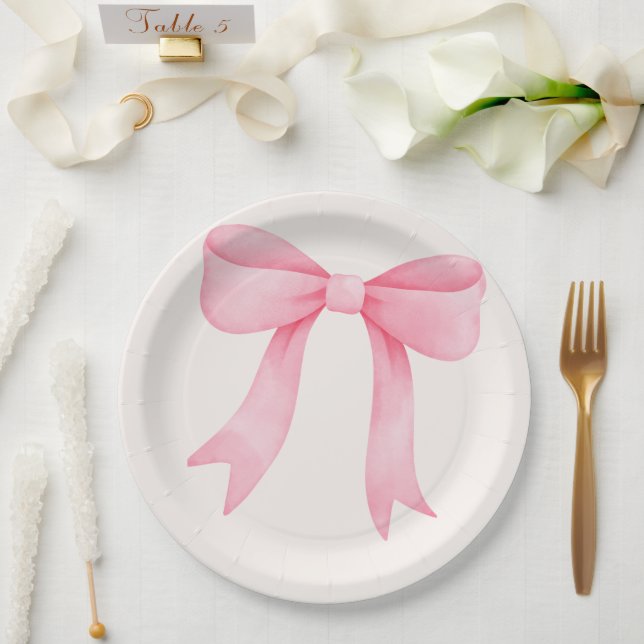 Pink Bow Babydusche - elegante Papierplatte Pappteller (Hochzeit)