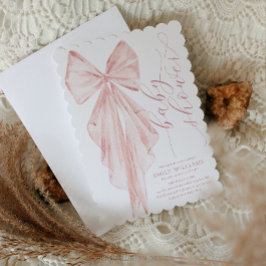 Pink Bow Babydusche Minimalistische Aquarellfarben Einladung