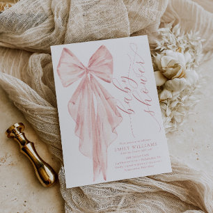 Pink Bow Babydusche Minimalistische Aquarellfarben Einladung