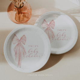 Pink Bow Babydusche Minimalistische Aquarellfarben Pappteller