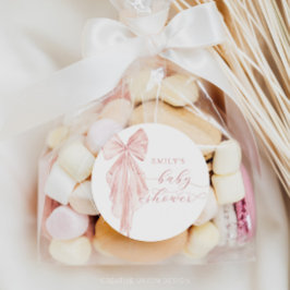 Pink Bow Babydusche Minimalistische Aquarellfarben Runder Aufkleber