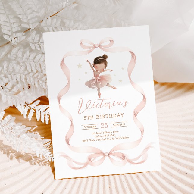 Pink Bow Ballerina Tutu Cute Girl Birthday Einladung (Von Creator hochgeladen)