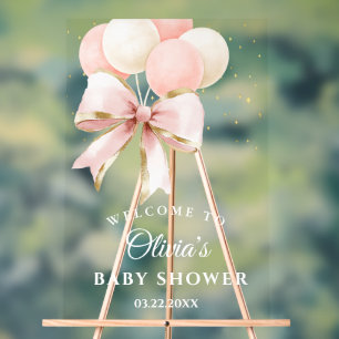 Pink Bow Balloons Babydusche Begrüßung Akryllische Acrylschild