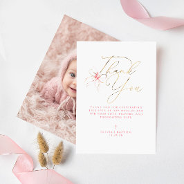 Pink Bow Baptism Thank You Photo Card Dankeskarte