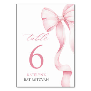 Pink Bow Bat Mitzvah Tischnummer Card