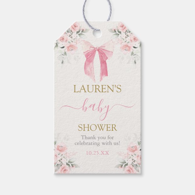 Pink Bow Bear Baby ShowGirl Geschenkmarke Geschenkanhänger (Vorderseite)