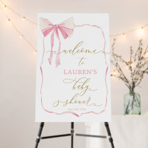 Pink Bow Begrüßungszeichen für Baby Shower Girl