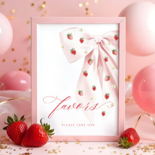 Pink Bow Berry Sweet Baby Shower Favorit Table Sig Poster