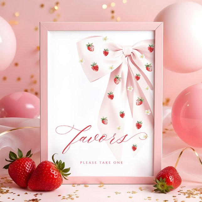Pink Bow Berry Sweet Baby Shower Favorit Table Sig Poster (Von Creator hochgeladen)