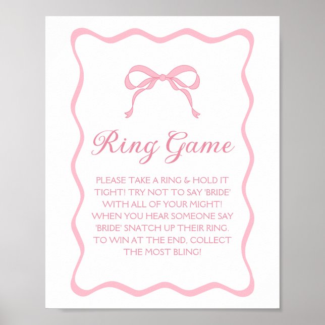 Pink Bow bindet das Brautparty-Ring-Spiel des Knot Poster (Vorne)