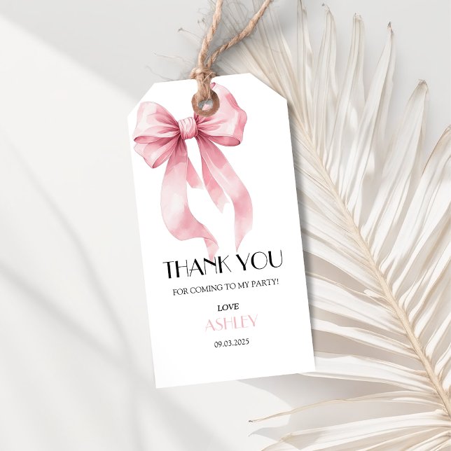 Pink Bow Birthday  Geschenkanhänger (Pink bow thank you gift tag.)