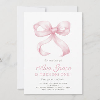 Pink Bow Birthday Girl Party Einladung