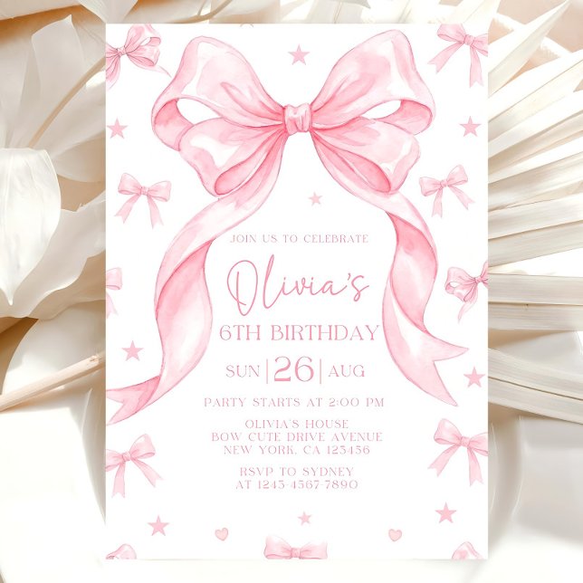 Pink Bow Birthday Invitation, Girl Pink Birthday  Einladung (Von Creator hochgeladen)