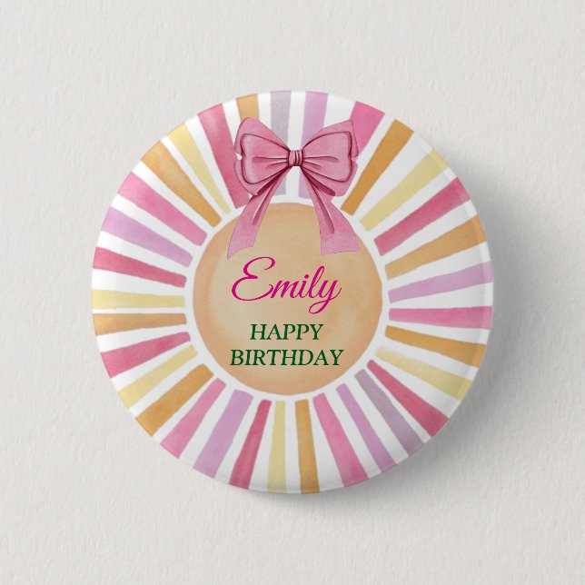Pink Bow Birthday Party Baby Favor Sun Button (Vorderseite)