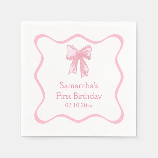 Pink Bow Birthday Party Serviette (Vorderseite)