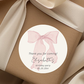 Pink Bow Birthday Vielen Dank Runder Aufkleber