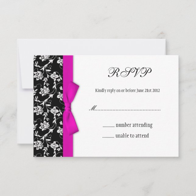 Pink Bow Black and White Wedding Blume UAWG RSVP Karte (Vorderseite)