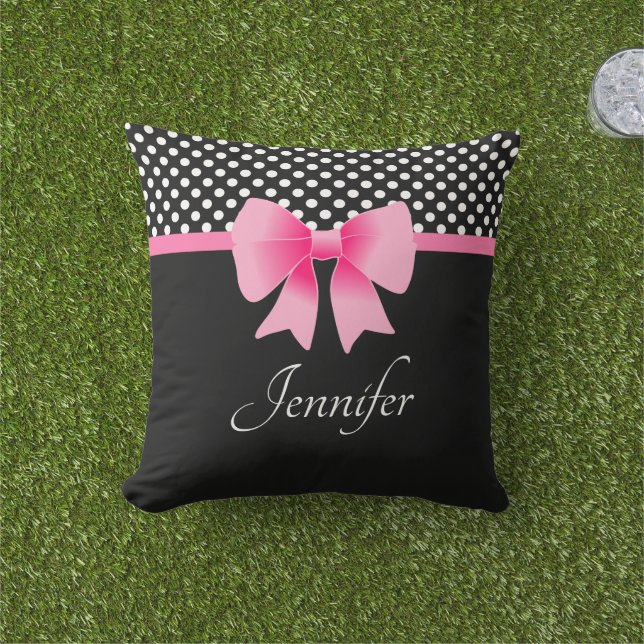 Pink Bow Black & White Polka Dots Muster Name Kissen (Golfball-Marker)