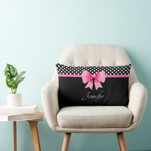 Pink Bow Black & White Polka Dots Muster Name Lum Lendenkissen