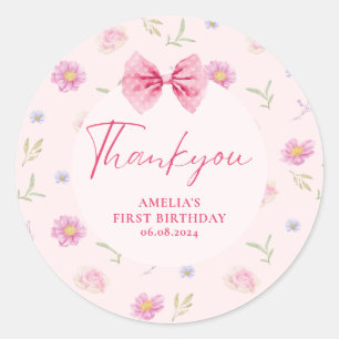 Pink Bow Blütenspass Einen 1. Geburtstag Runder Aufkleber