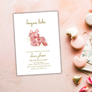 Pink Bow Bonjour Bébé Französisch Macarons Babydus Einladung