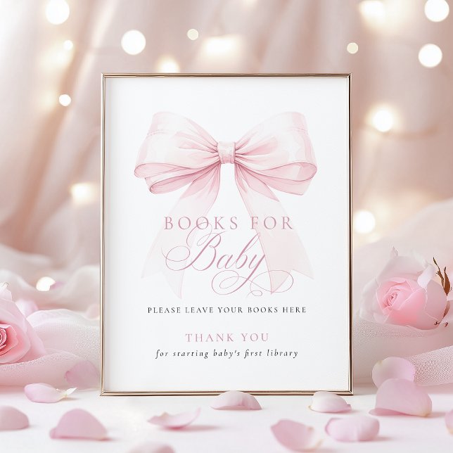 Pink Bow Books for Baby Shower Sign Poster (Von Creator hochgeladen)