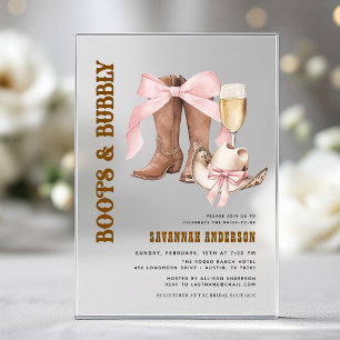 Pink Bow Boots & Bubbly Western Brautparty Acryleinladungen