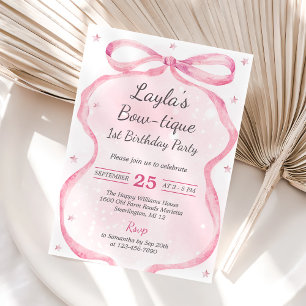 Pink Bow Boutique 1. Geburtstag Party Einladung