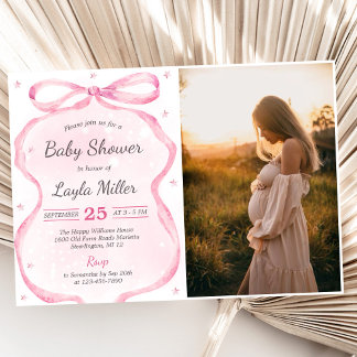 Pink Bow Boutique Baby Dusche Foto Einladung