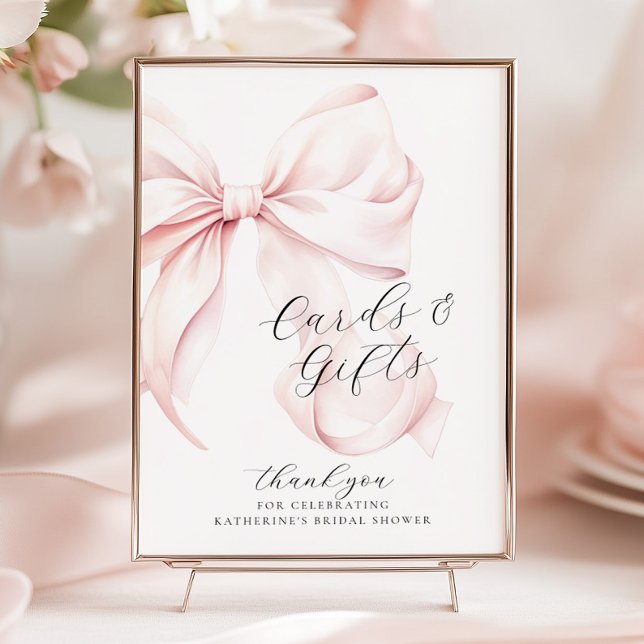 Pink Bow Brautparty Cards & Gifts Table Poster (Von Creator hochgeladen)