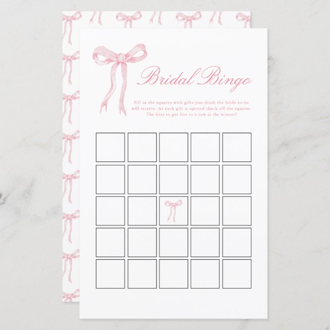 Pink Bow Bridal Bingo Pink Brautparty Game (Vorne/Hinten)