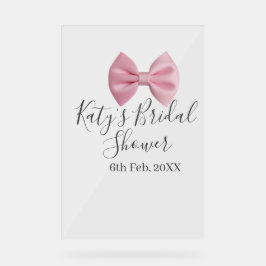 Pink bow bridal shower name date pastel stylish te acrylschild