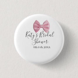 Pink bow bridal shower name date pastel stylish te button